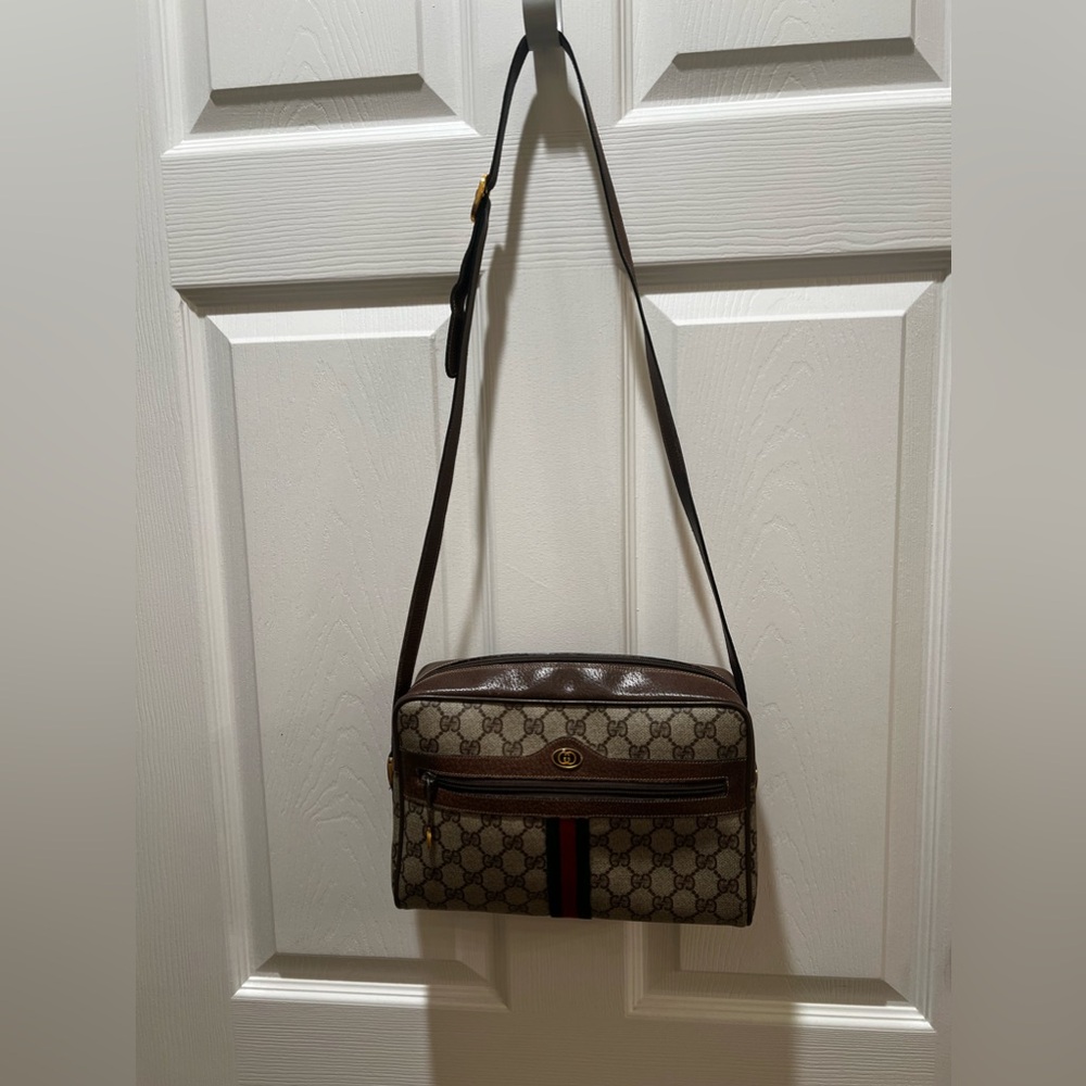 Vintage Gucci Ophidia Web Stripe Brown Canvas Leather Crossbody - Picture 10 of 16